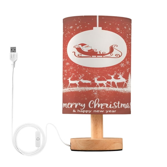 Christmas Card Santa Claus Table Lamp, Fully Dimmable Nightstand Lamp with USB and Linen Fabric Shade, Modern Gifts for Bedroom, Living Room, Office