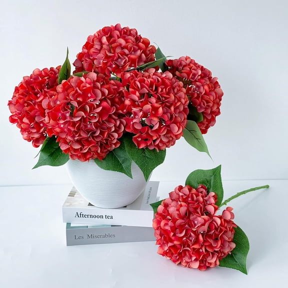 5 Pcs Orange Silk Hydrangeas Aritificial Flower Dried Touch 20'' Faux Hydrangeas for Fall Home Decor Kitchen Living Room Porch Wreath Xmas Wedding Flower Arrangement