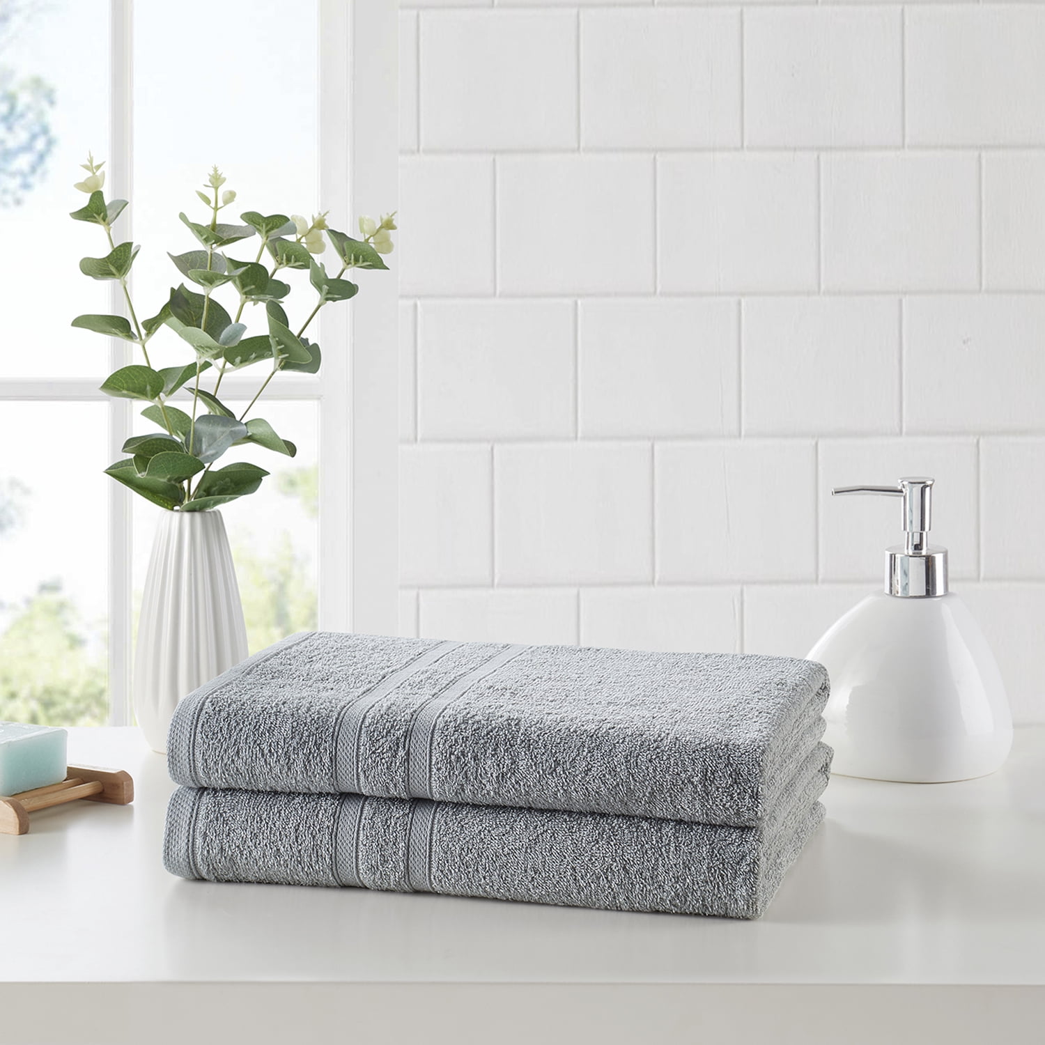Clorox Bleach Friendly 2 Piece Bath Towel Set, 30 x 52, Light Grey