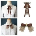 thumbnail image 3 of Elegant Brown Plaids Retro Bowtie Preppy Uniform Pre Tied Necktie Brooch Pin, 3 of 21