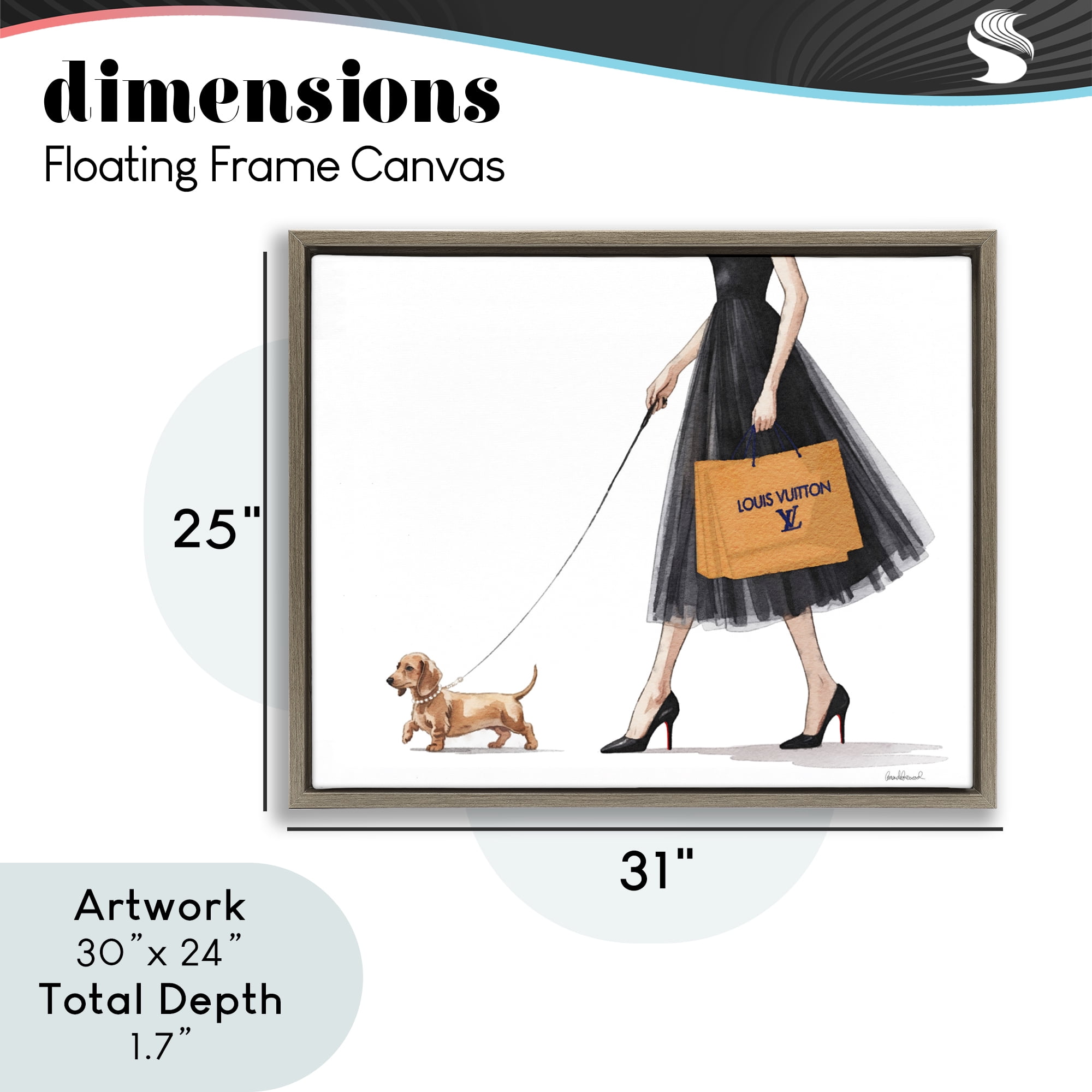 Stupell Industries Fashionable Dog Walking Brown Framed Floater Canvas Wall Art, design by Amanda Greenwood