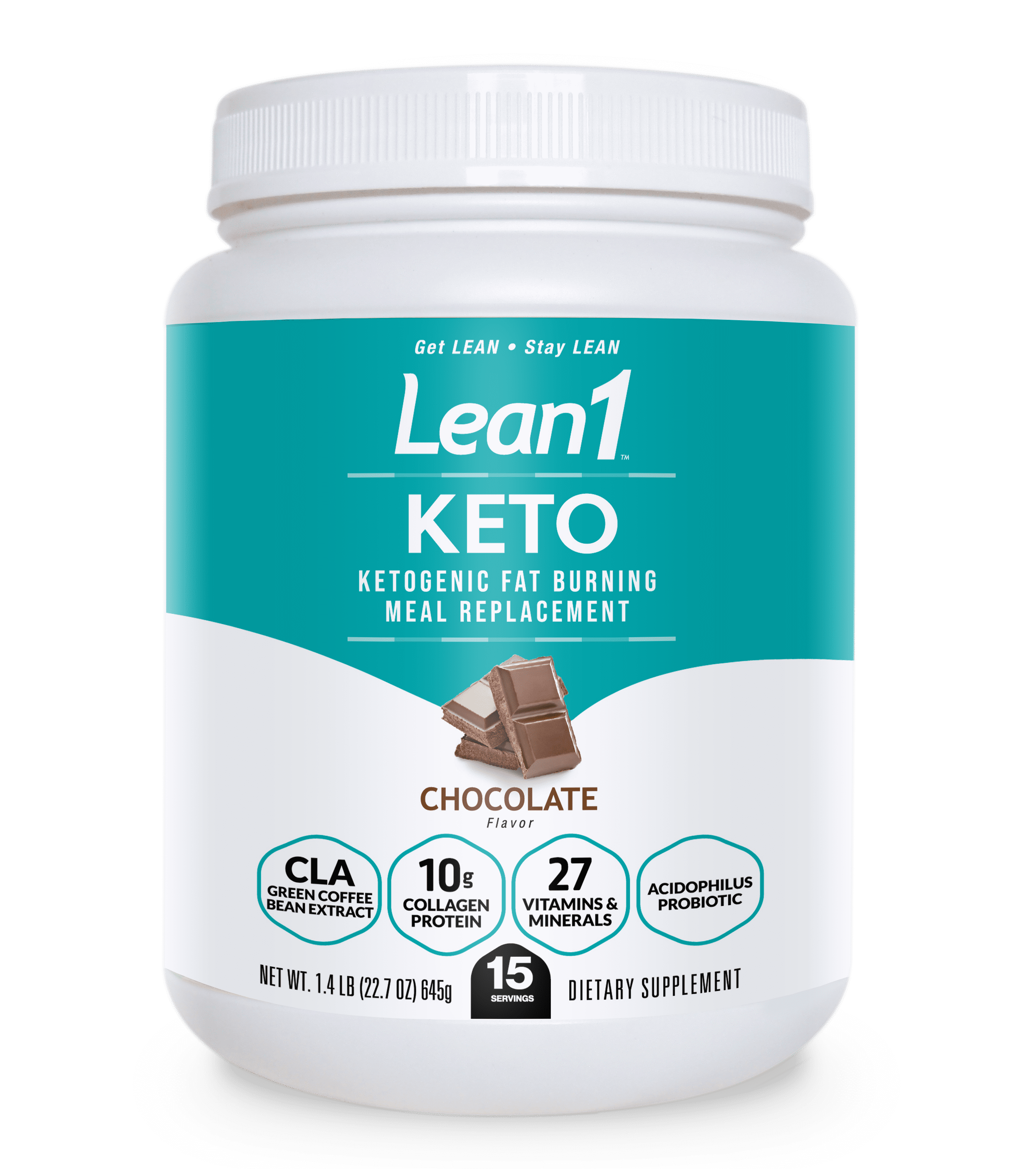 Lean1 KETO, Chocolate flavor, 15 serving tub, Ketogenic Fat Burning