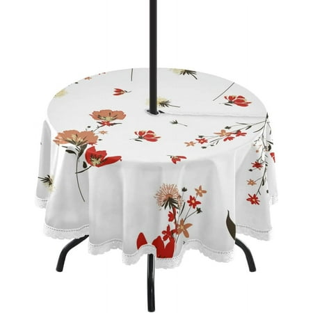 

Hidove Vintage Flowers Outdoor Round Tablecloth Waterproof Stain-Resistant Non-Slip Circular Tablecloth 60 Inch with Umbrella Hole and Zipper for Tabletop Backyard Party BBQ Decor