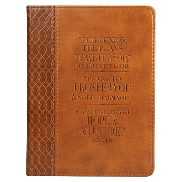 Christian Art Gifts Classic Handy-sized Journal for I Know The Plans Jeremiah 29:11 Bible Verse Inspirational Scripture Notebook with Ribbon 240 Ruled Pages, 5.7" x 7", Tan