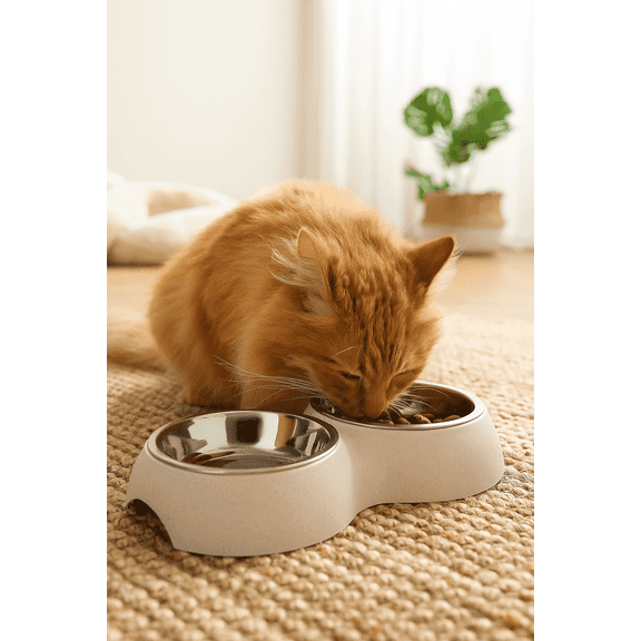 Pawpourri Sustainable Cat Diner – Off White, 190ml Each | Eco-Friendly Raised Feeding Station for Cats | Non-Slip & Easy to Clean