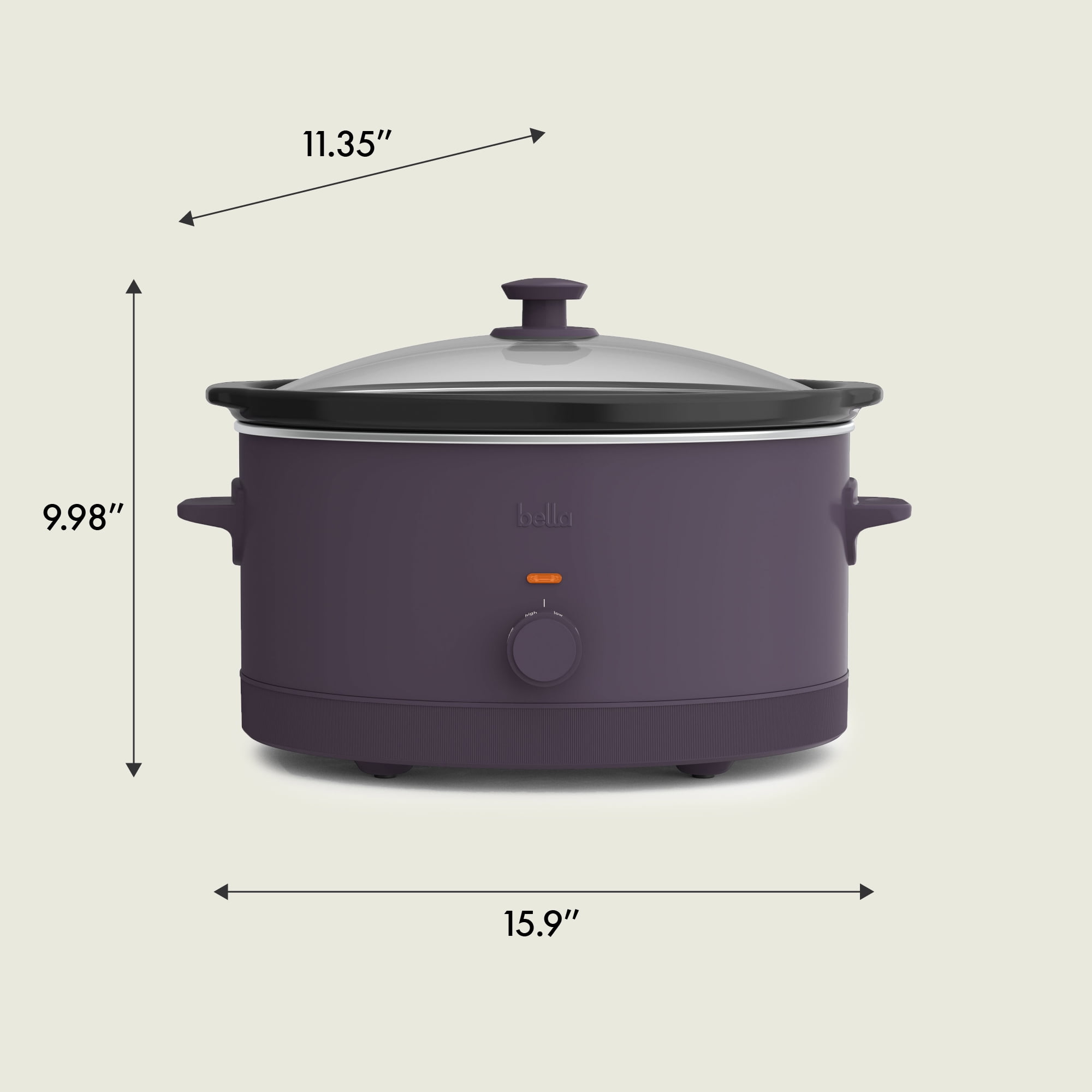 bella 6 Qt Manual Slow Cooker with 3 Temperature Settings, Ceramic Nonstick Coating, Dishwasher Safe Stoneware Pot & Tempered Glass Lid, Plum