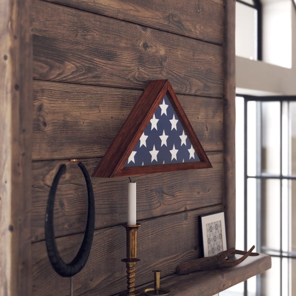 BizChair Rustic Flag Case - SOLID WOOD Military Flag Display Case for 9.5 x 5 American Veteran Burial Flag, Wall Mounted Burial Flag Frame - (Rustic Brown)