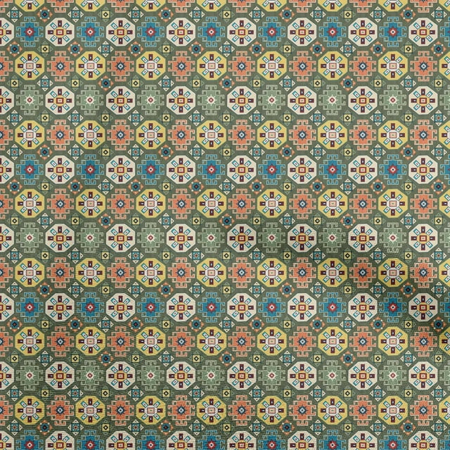 oneOone Rayon Olive Green Fabric Asian Kilim Craft Projects Decor Fabric Printed By The Yard 56 Inch Wide