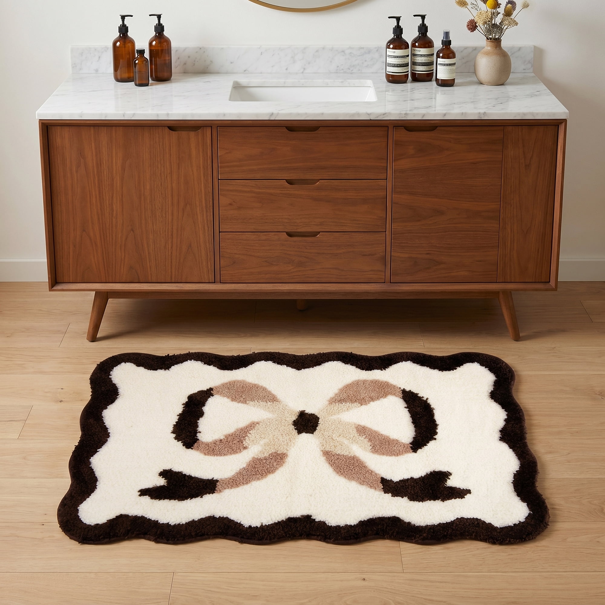 Unique Bargains Aesthetic Bathroom Rug Soft Absorbent Non Slip Bath Mat Brown 32" x 20"