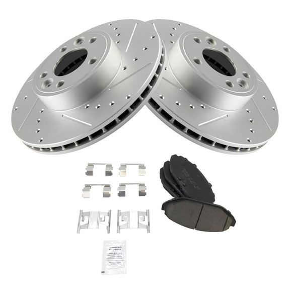 TRQ Front Performance Brake Pad & Rotor Kit Brake Pads Brake Rotors Set Ceramic Premium G-Coated Fits Select 1998-2002 Ford Crown Victoria Lincoln Town Car Mercury Grand Marquis