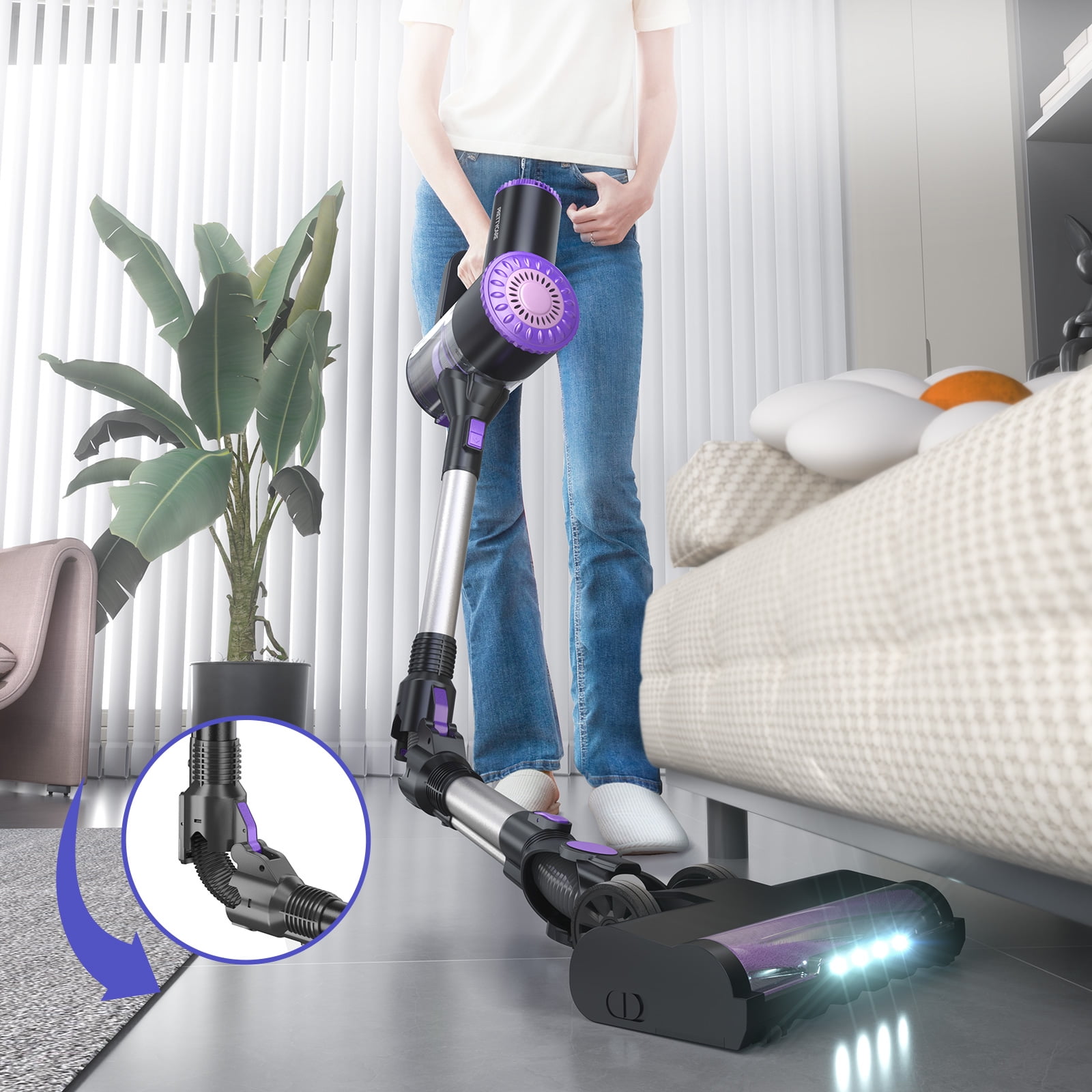 PrettyCare Cordless Stick Vacuum Cleaner, 25Kpa Suction, Carpet