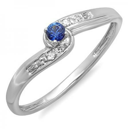 - Dazzlingrock Collection 14K Round Blue Sapphire & White Diamond Crossover Swirl Ladies Bridal Promise Ring, White Gold, Size 9