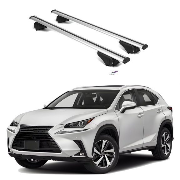 ERKUL Roof Rack Cross Bars for Lexus NX NX200 NX200T NX300 NX300H 2015-2021 | Aluminum Crossbars with Anti Theft Lock for Rooftop | Compatible with Flush Rails - Silver