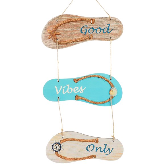 FRCOLOR beach decor for home Wooden Slipper Wall Hanging Decoration Nautical Style Wall Decor for Indoor Outdoor,16.93"X7.87"X0.2"