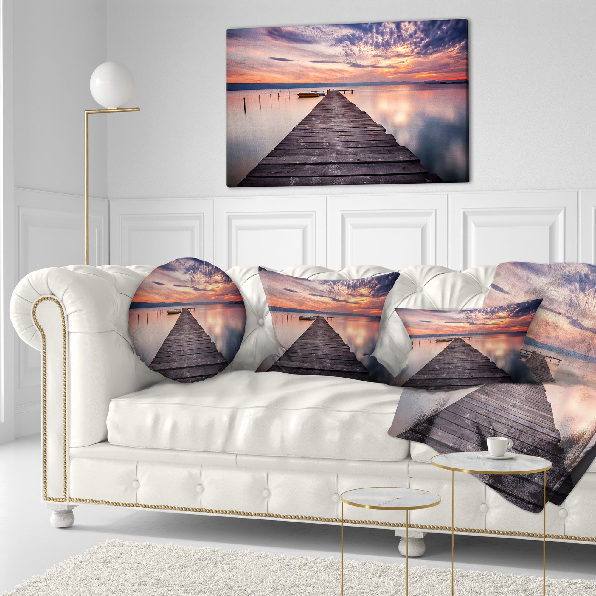 Designart Colorful Sunset Over Lake - Landscape Photography Throw Pillow - 12x20