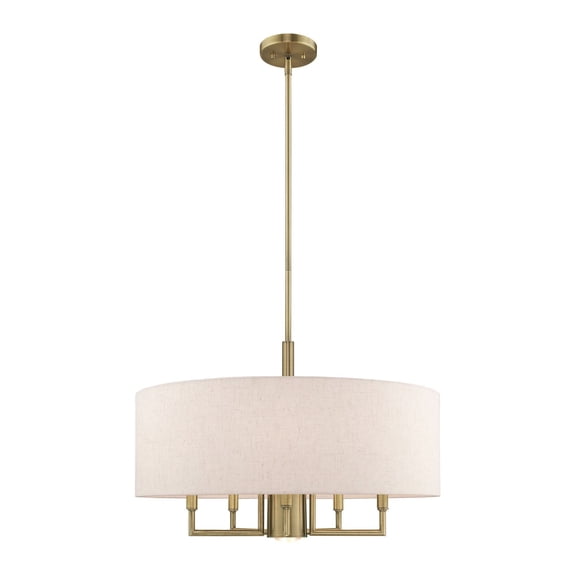 Livex Lighting Monroe 6-Light Metal & Fabric Pendant Chandelier in Antique Brass
