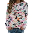 thumbnail image 2 of Qiopertar Mode Femmes Imprimé Col Rond Pull Tops Manches Longues Blouse Confortable Chandail en Molleton Offres de la Semaine Liquidation Moins de 5$ jusqu'à 90 % de Réduction, 2 of 5