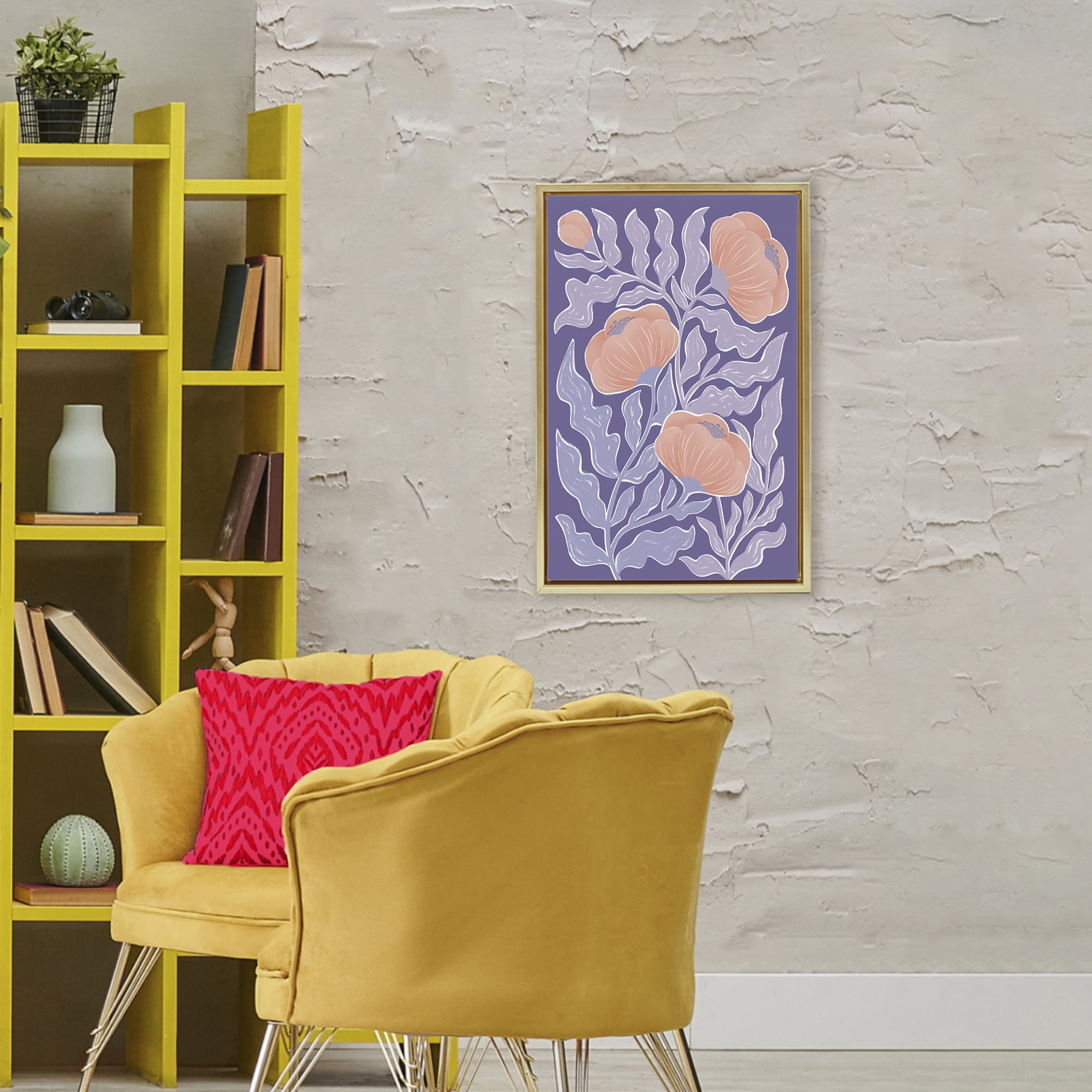 Stupell Industries Midcentury Purple Poppies Gold Framed Floater Canvas Wall Art, design by Martina Pavlova