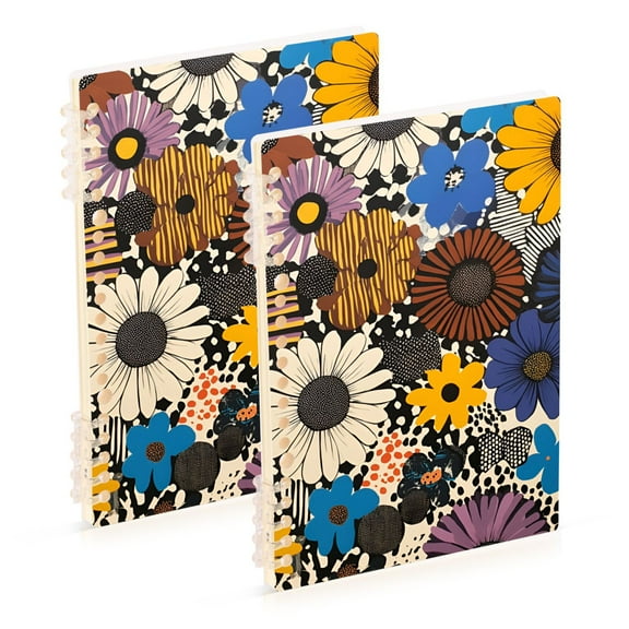 FORMRS 1-Subject Spiral Notebook 8" x 5" College Ruled 60 Refillable Sheet, 2 Pack, Beige Flowers