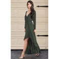 thumbnail image 3 of KOH KOH Long Sleeve Asymmetric Slit Fall Winter Evening Flowy Empire Waist Full Floor Length Cocktail Formal V-Neck Tall Maxi Dress Gown For Women Olive Green Large US 12-14 NT060, 3 of 5