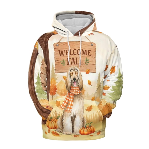 Welcome Fall Afghan Hound Cozy Autumn Field Pumpkins Golden Leaves All Over Print 3D Hoodie Unisex Merch Hoodies Dog Lover - 12013