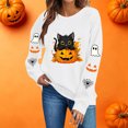 thumbnail image 5 of Cute Halloween Sweatshirt Women Black Cat Pumpkin Sleeve Graphic Print Crew Neck Long Sleeve Pullover Oversized Fleece Lined Fall Top for Spooky Season Holiday Party and Casual Outfits, 5 of 8