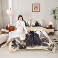 thumbnail image 4 of Homewish Princess Black Dress Queen Comforter Set for Female, Fashion High Heel Bag Bedding Sets, Gold Sequin Print Reversible Bedding Comforter Set, Microfiber Bedroom Decor, 3-Piece, 4 of 8