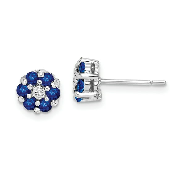 Sterling Silver Rhodium Sapphire & Diamond Post Earrings QDX317