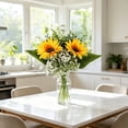 thumbnail image 4 of Ramo artificial de girasoles con paniculata y follaje verde – Arreglo floral artificial para decoración del hogar, centro de mesa y exhibición en interiores, 4 of 6