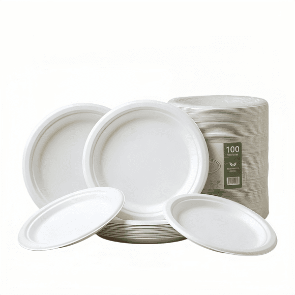 Platos Desechables Blancos 7/9 Pulgadas,100% Compostables | Hechos de Bagazo de Caña de Azúcar | Color Natural | Resistentes a Líquidos| Seguros | Ideales para Comidas al Aire Libre y Fiestas