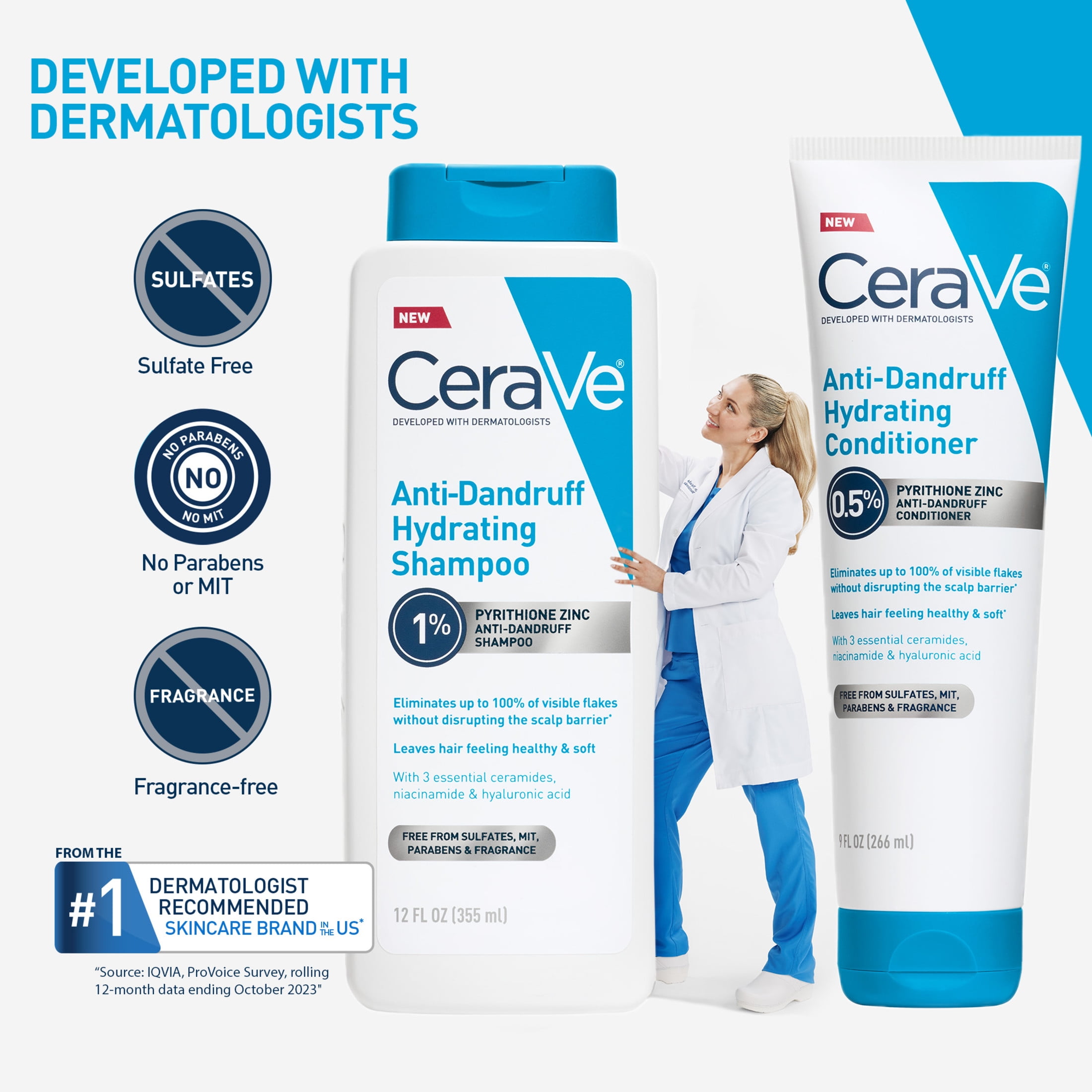 CeraVe Hydrating Anti-Dandruff Shampoo, 1% Pyrithione Zinc Dandruff Treatment With Ceramides, Niacinamide & Hyaluronic Acid, For Help With Flakey Itchy Scalp, 12 fl oz