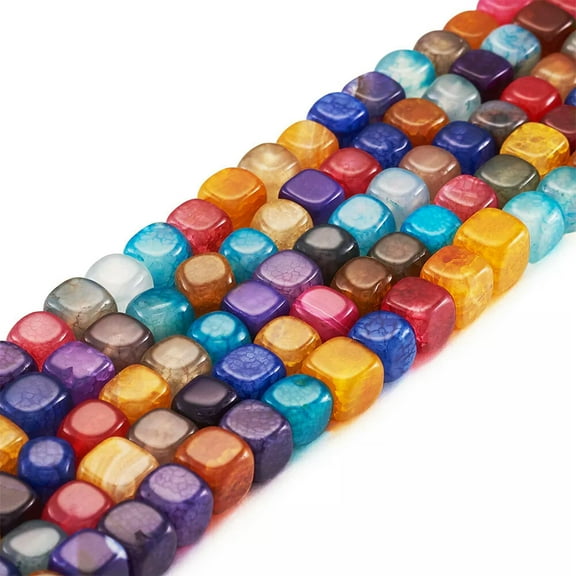 U8MO 5 Strds Colorful Natural Agate Stone Beads Smooth Cube Loose Beads Dyed 7.5~8mm