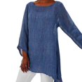 thumbnail image 3 of JUNWELL Hot Blouse Women Solid Color Cotton Linen O-Neck Long Sleeve Irregular Tunic Top Spring Summer Oversized Shirts, 3 of 6
