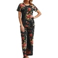 thumbnail image 2 of ZAXARRA Ensemble de Pyjama 2 Pcs pour Femmes Manches Courtes Col Rond Hauts Bande Élastique Pantalons Longs Ensembles de Nuit, 2 of 4