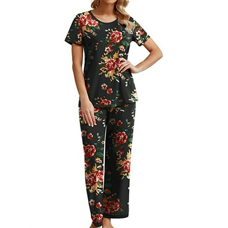 

Aunavey Womens Pajama Set Short Sleeve Shirt Top and Pants Sleepwear Ladies Soft Pjs Lounge Set with Pockets