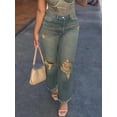 thumbnail image 2 of Straight Leg Women Denim Jeans, Loose Ripped Slim Fit Casual Pants, 2 of 4