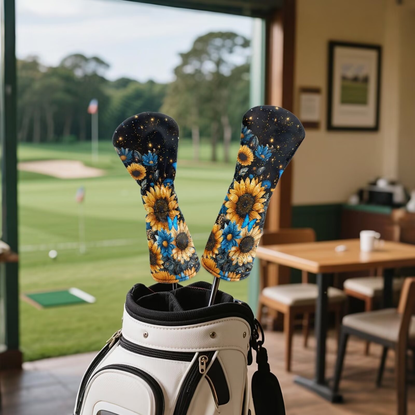 Uorisanigo Golf Headcovers Set, 3pcs Golf Club Head Covers - Sunflower Blue Butterfly Driver Headcover Fits up to 460cc Drivers, Golfs Fairway Wood Headcover and Hybrid Head Cover