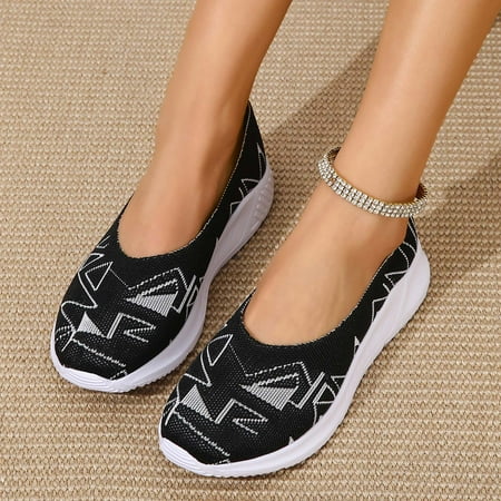 

Aayomet Womens Dress Casual Shoes Fashion Spring And Summer Women Casual Shoes Flat Bottom Light Slip On Colorblock Fly Woven Black 6.5