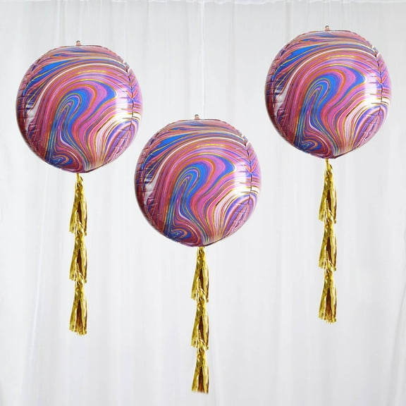Efavormart 3 Pack | 13" Purple Marble Aluminium Foil Mylar Helium Balloons Wholesale 4D Mylar Balloons