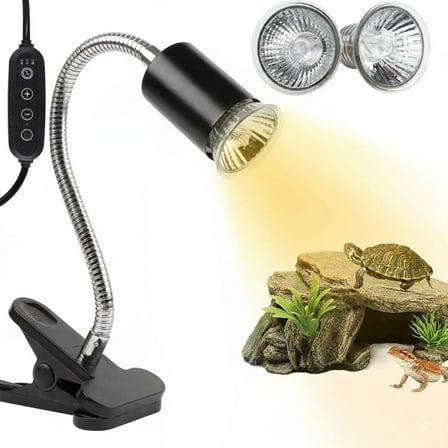 Reptile Heat Lamp,Aquarium Turtle Tank Basking Light with 360° Rotatable Timing & Dimming and 50W UVA UVB Heat Light Bulb for Turtle Tortoise Lizard