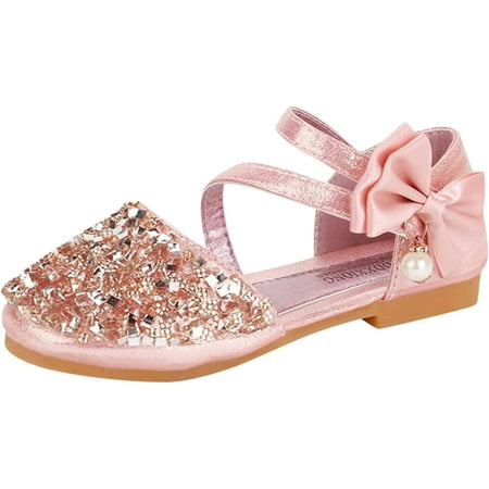 Baby Girls Shoes Hook Loop Rubber Sandals Bowknot Rhinestone Ankle Strap Sandals for Toddler/Littler Kid/Big Kid
