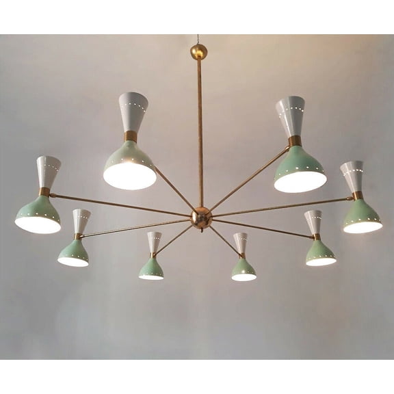 Huge Italian Chandelier Style Stilnovo Mid Century 8 Arms Sputnik Ceiling Lights