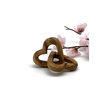 Olive Wood Interlocking Wooden 5th Anniversary Gifts Wooden for Wedding Table Anniversary gifts for couple Valentines Day Gifts for Him Her Loss Love Wood Heart Décor