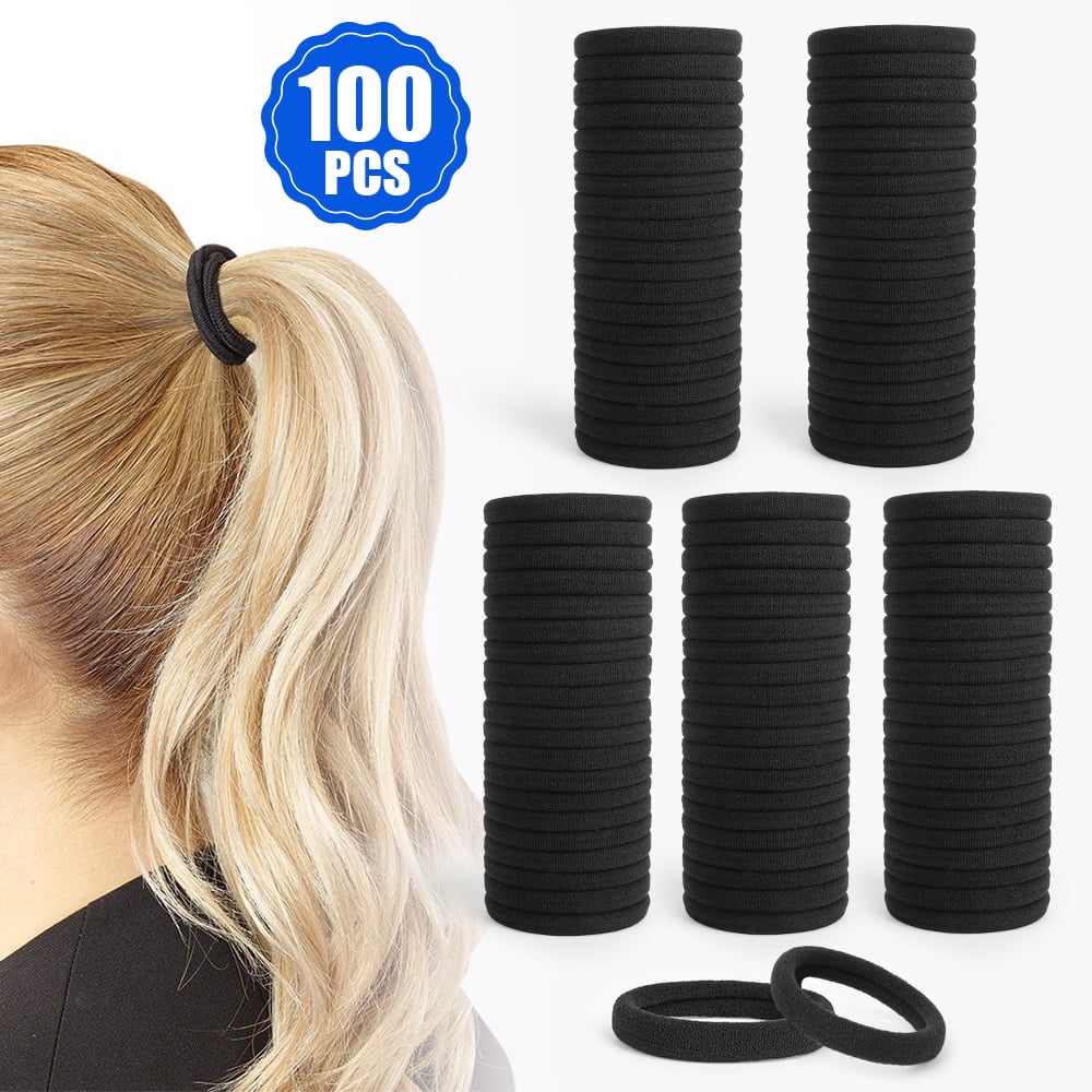 100pcs Black Hair Ties for Women Girls, TSV Seamless Thick Black Hair Bands, Elastic Stretchy