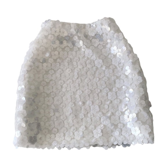 Arlun 2026 Spring Flower Shape Sequin Mini Skirts for Women Sparkly High Waisted Stretchy Bodycon Skirts Night out Party Short Skirt Summer Outfit White M