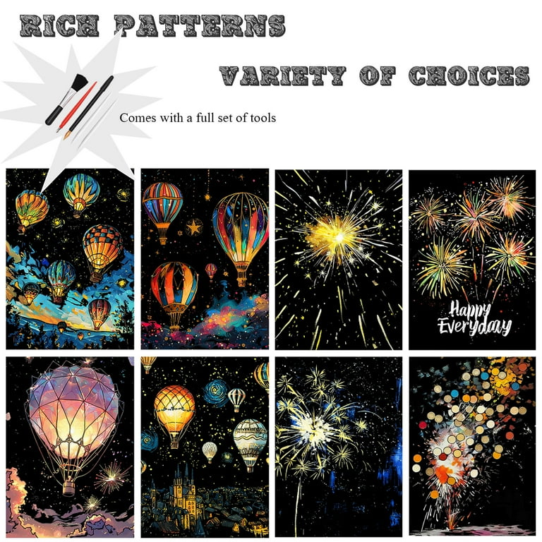 Carta Scratch Art Per Bambini - Blocco Disegno Notturno Con Raschietto (Palloncino)