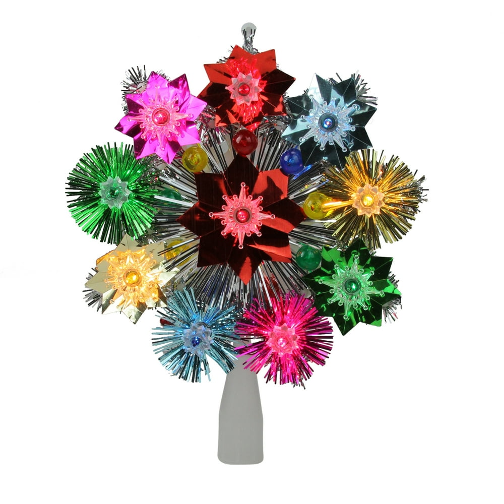 8.5" Lighted Tinsel Starburst Star Christmas Tree Topper MultiColor