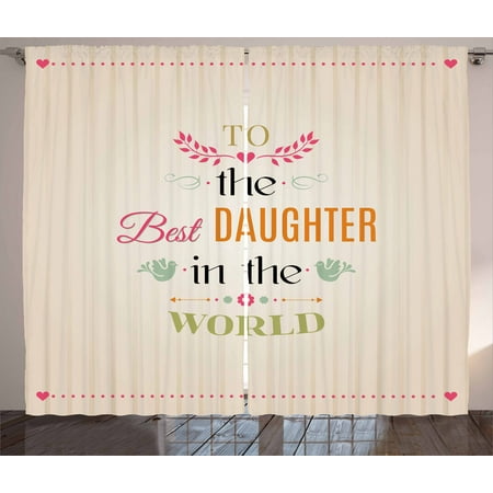 Daughter Curtains 2 Panels Set, Vertical Striped Background to the Best Daughter in the World Quote Love Theme, Window Drapes for Living Room Bedroom, 108W X 90L Inches, Multicolor, by