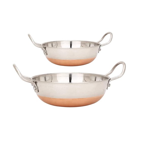 Stainless Steel Copper Bottom Kadhai 3 Liters + 4 Liters - Bottom Pot Pans For Frying - Copper Bottom | Attractive Color & Design