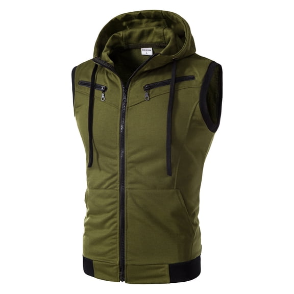 MSJUHEG Puffer Vest Women Mens Vest Men Women Autumn And Winter Fashion Casual Solid Color Zipper Hooded Sleeveless Cotton Top Vest Features Vests For Women 2023 Army Green L